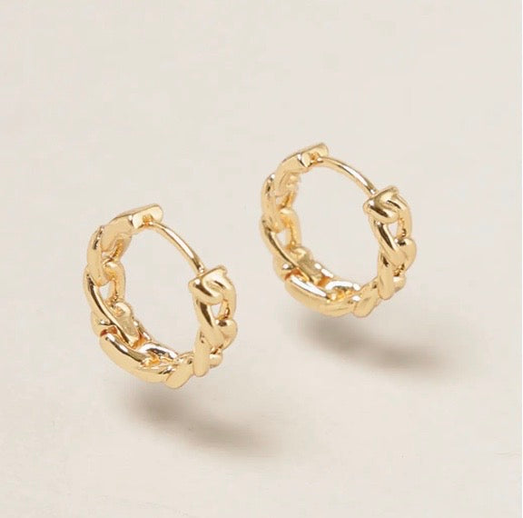 Small Link Hoop Earrings, 14kt Gold Plated