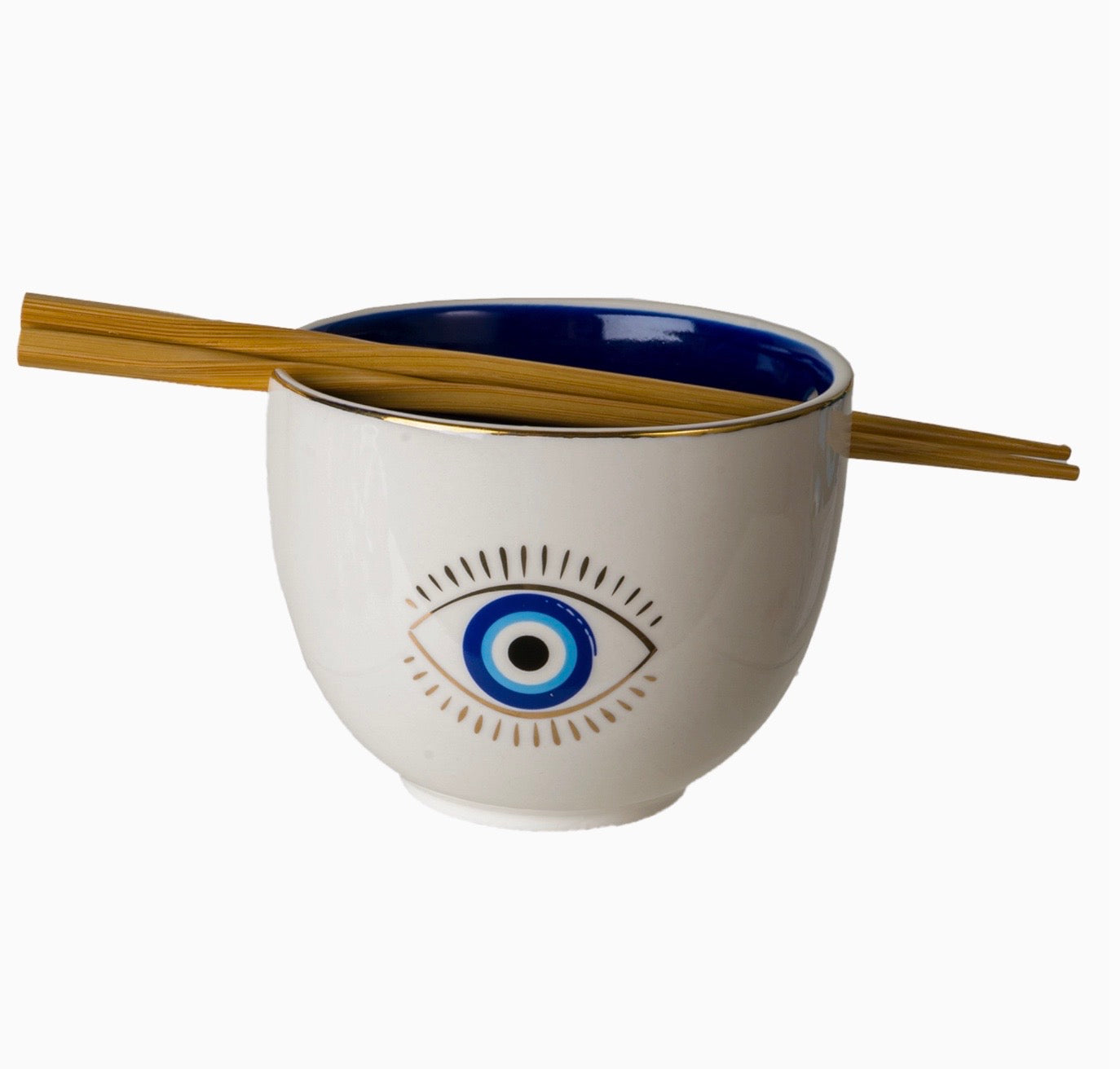 Evil Eye Donburi Bowl with Chopsticks Set, 18oz 5"D