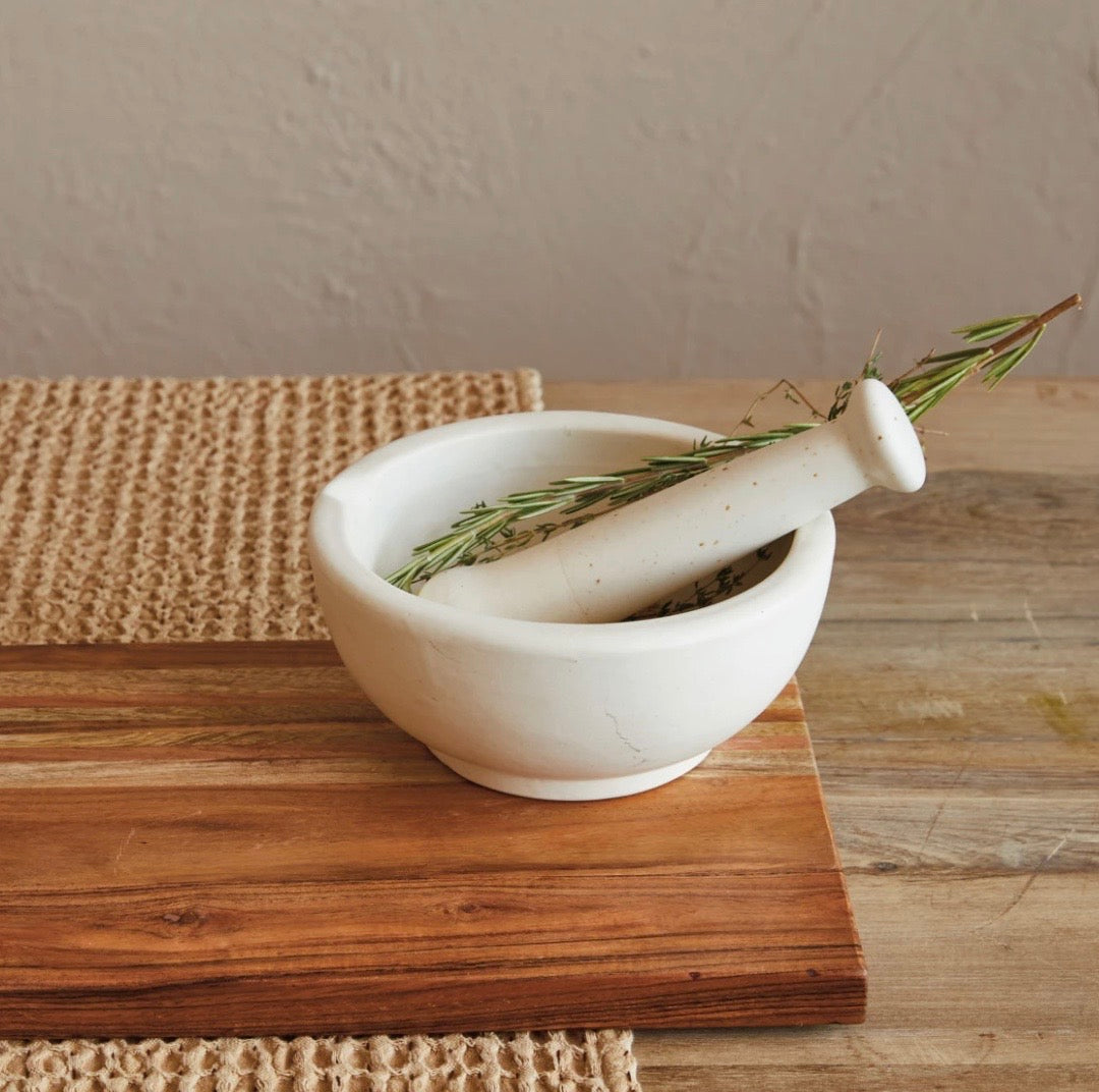 Huge Mortar and Pestle Cream Speckle Stoneware