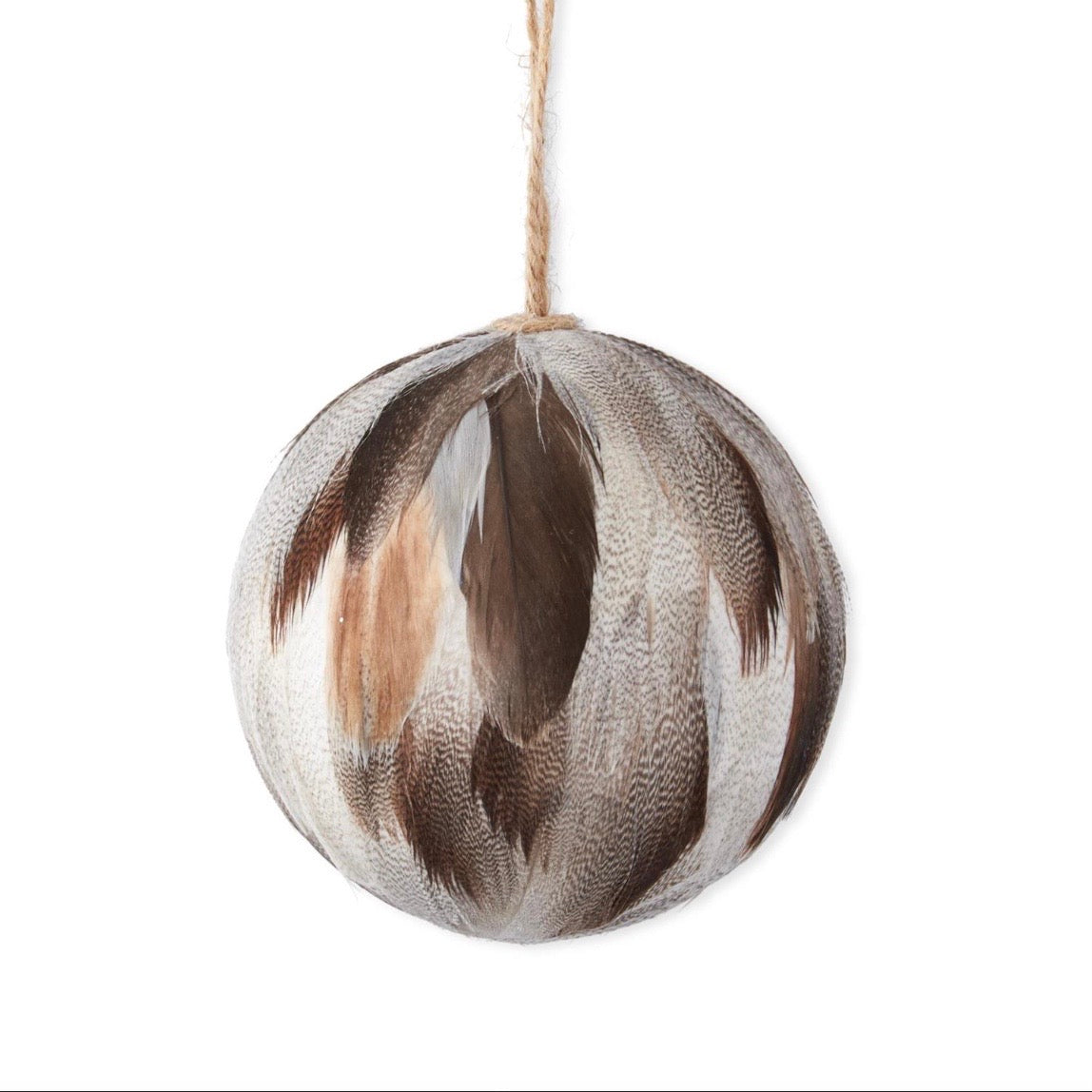 Cream and Grey Feather Ornament Decor, 4"