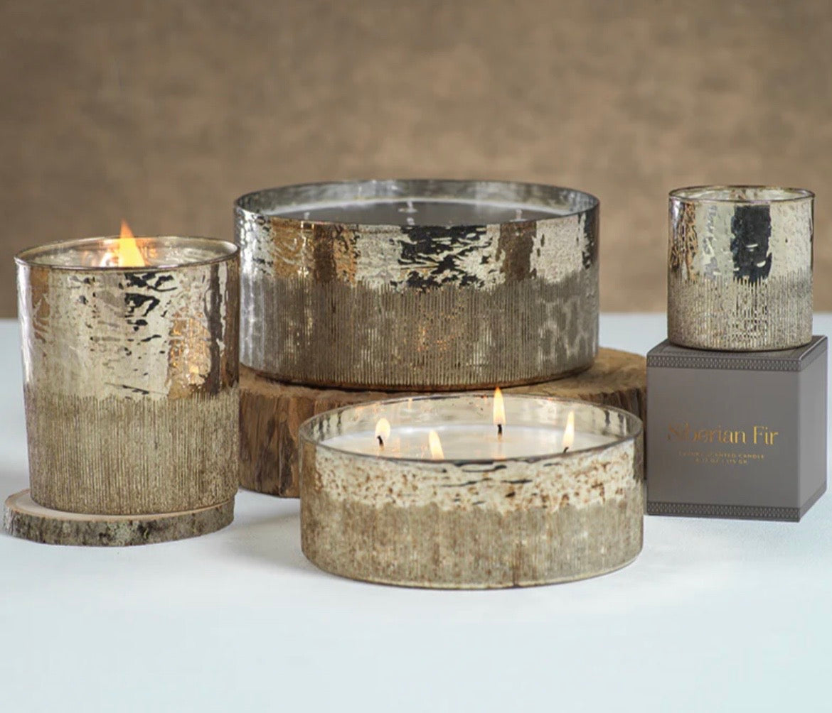 Candle Siberian Fir Scent, 3" Antique Silver with Gift Box