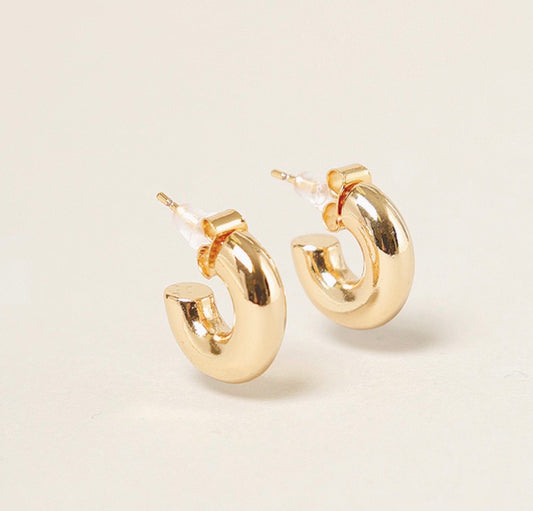 Chunky Huggie-like Gold Hoop Post Earrings, 14kt Gold Plated