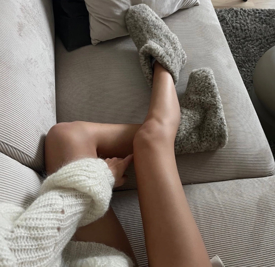 Cozy Wool Slippers, Heathered Light Grey or Creamy White