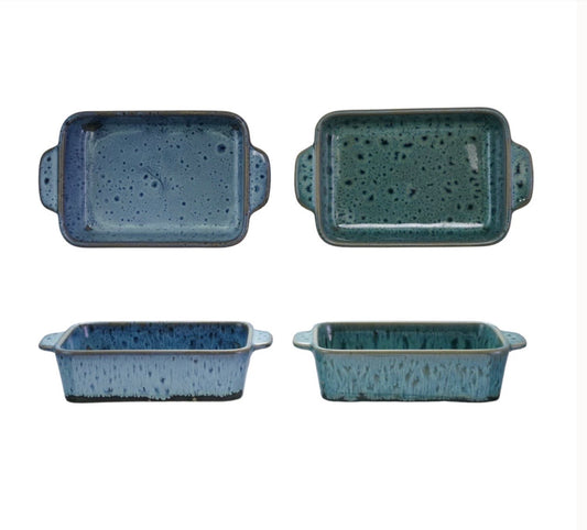 Rectangle Bakers with Handles, Stoneware, Reactive Glaze, 2 color options