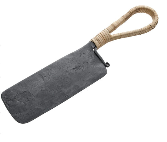 Cheese Cleaver, Rustic Iron with Rattan Handle