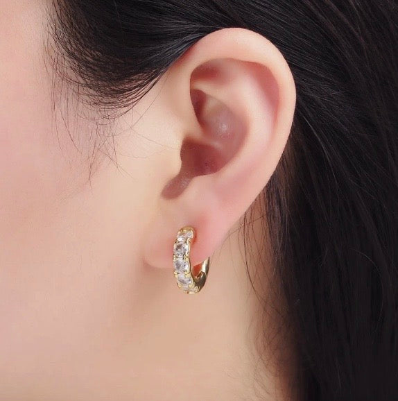 Diamond Effect CZ Rounded Clicker Hoops, 14K Gold Filled