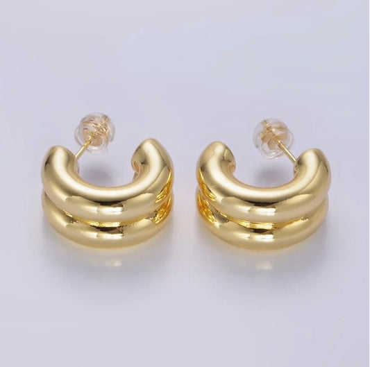 Double Band Hoop Earrings, 24k Gold Filled
