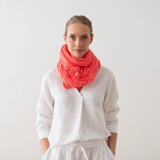 Linen Scarf Coral Bright 18" x 79" 100% Linen