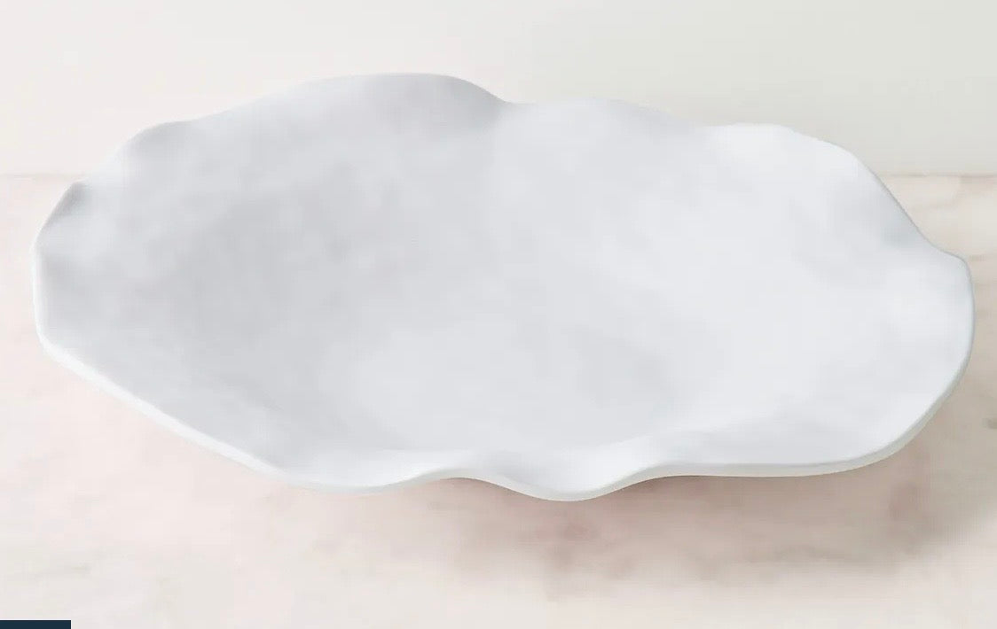 Round Bowl Platter Oyster Edge, White Melamine 16.5" Looks Like Porcelain!