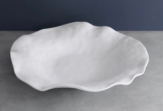 Round Bowl Platter Oyster Edge, White Melamine 16.5" Looks Like Porcelain!