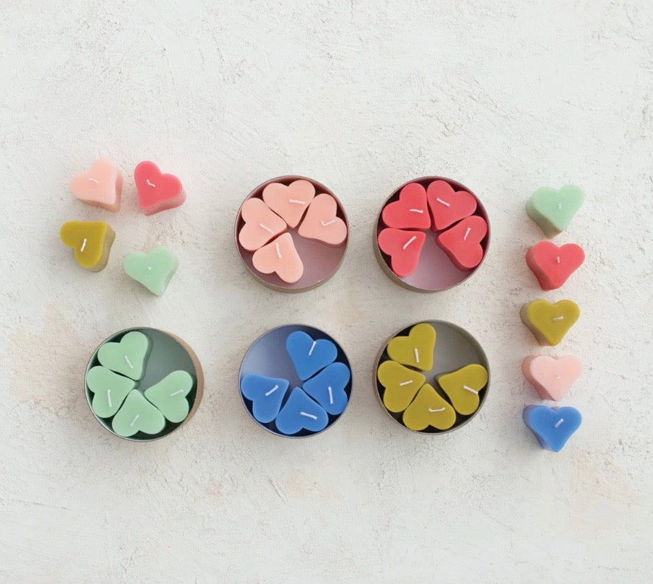 Heart Candles in a Box, 5 Hearts, Assorted Colors