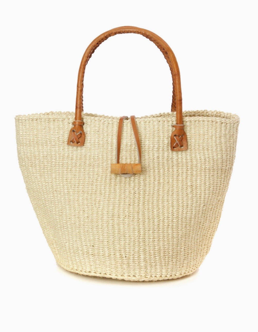 Classic Natural Sisal Handbag with Leather Handles