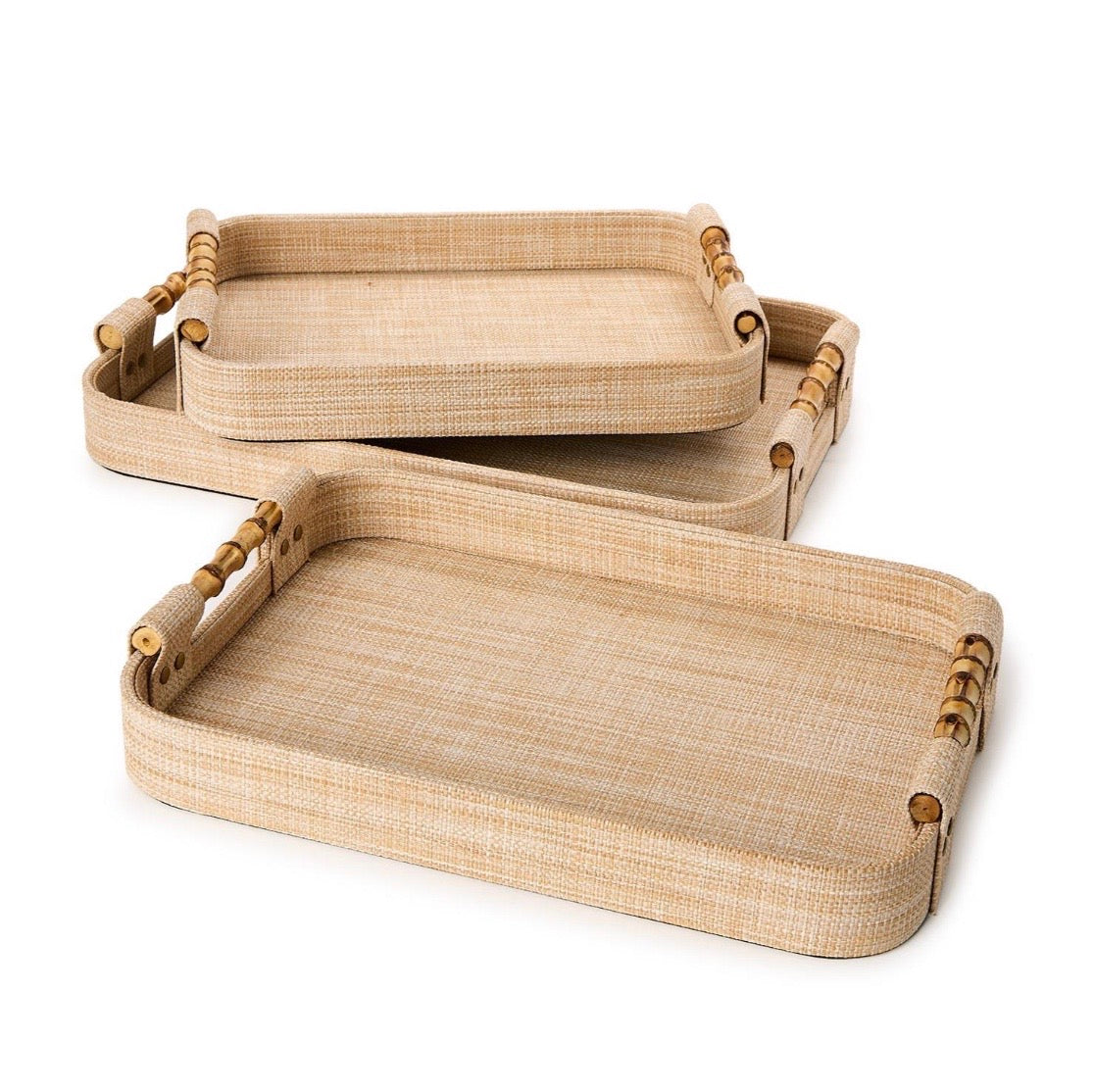 Grass Raffia and Bamboo Handle Trays