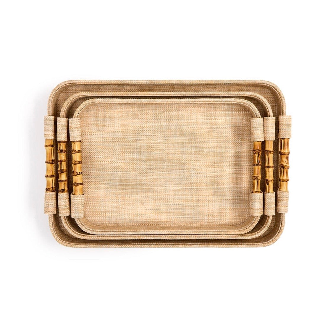 Grass Raffia and Bamboo Handle Trays