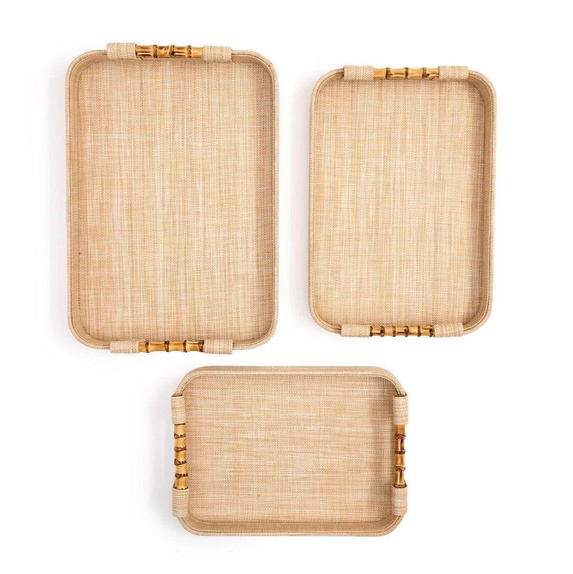 Grass Raffia and Bamboo Handle Trays