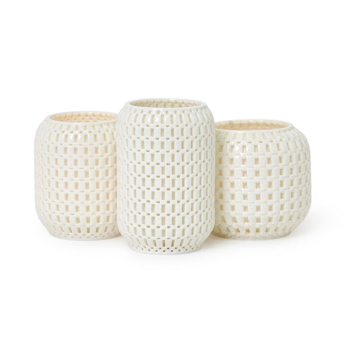 Filligree Candle Holders, White Porcelain, Assorted Shapes and Sizes