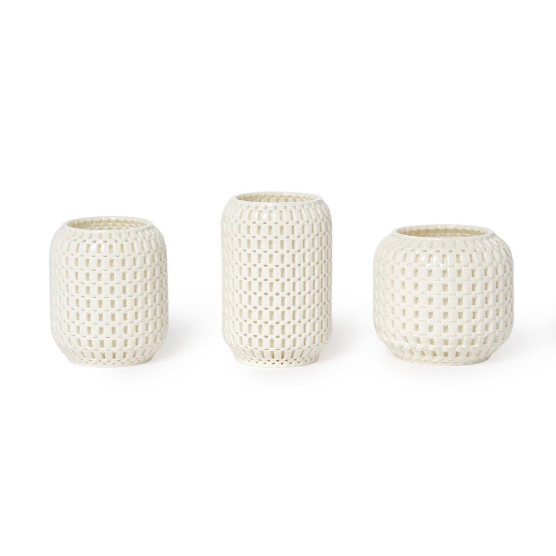 Filligree Candle Holders, White Porcelain, Assorted Shapes and Sizes
