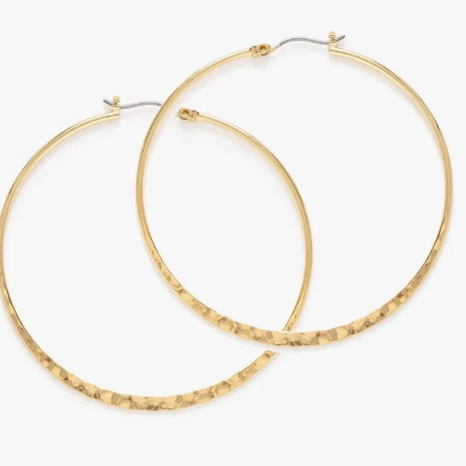 Hammered Gold Hoops Modern Styling, 2 Size Options