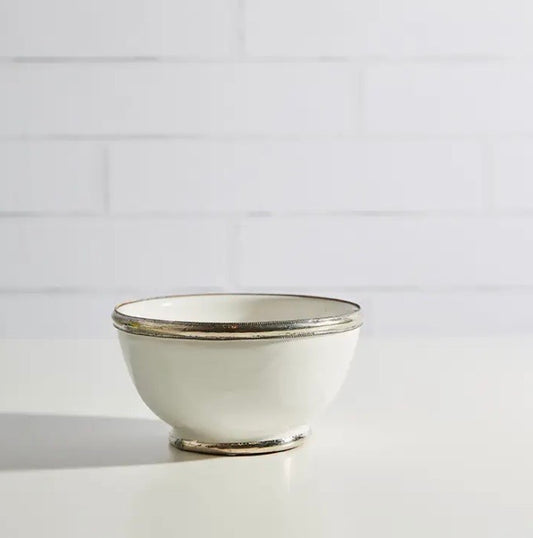 Moroccan Glazed Bowl with Silver Trim