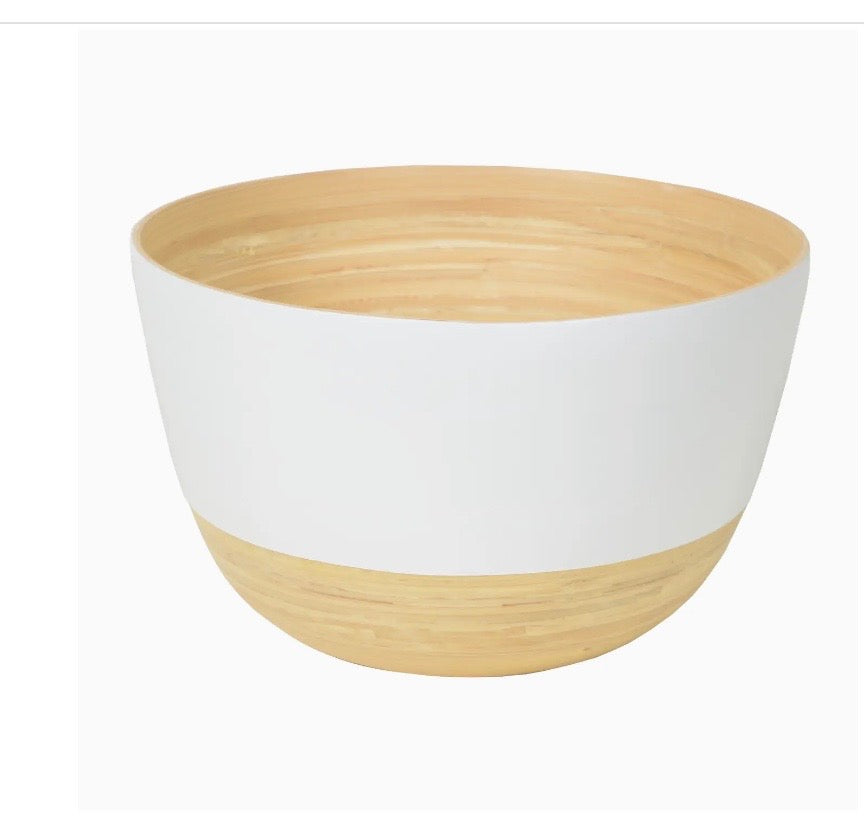 Large Tall Serving or Mixing Bowl Matte White Bamboo