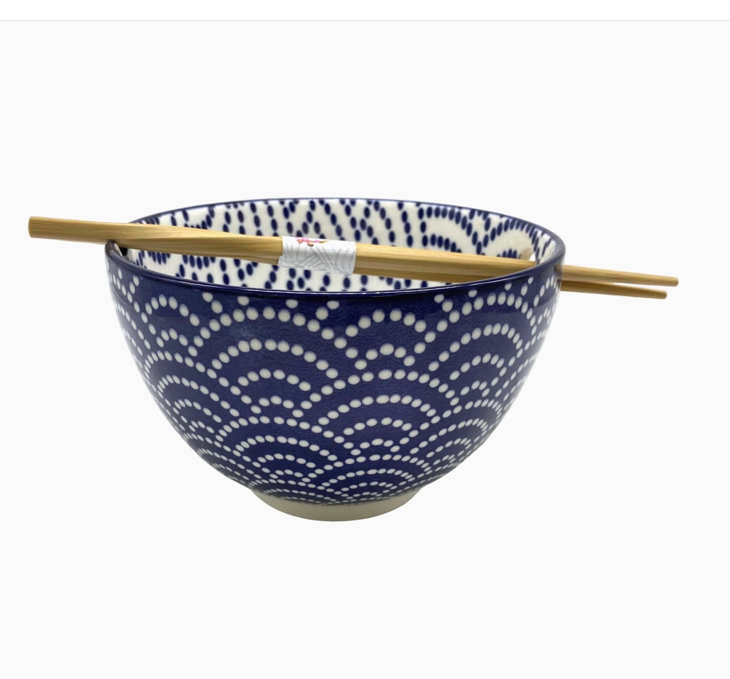 Seigaiha Wave Blue and White Chopstick "Ramen" Bowl