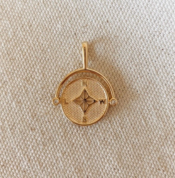 Compass Charm, Swivel, CZ Details, Gold Filled