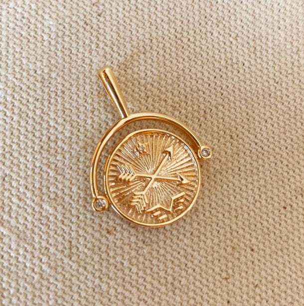 Compass Charm, Swivel, CZ Details, Gold Filled