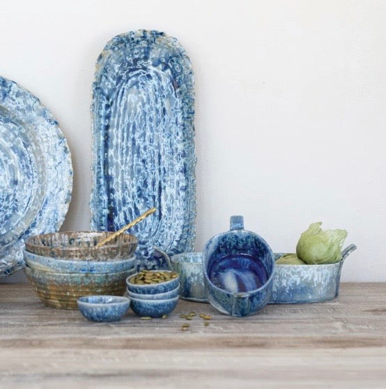 Mini Blue Dip Dish, Blue Stoneware, Crackle Blue