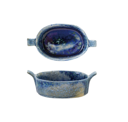 Mini Blue Baker Dish with Handles, 7oz, Blue Stoneware