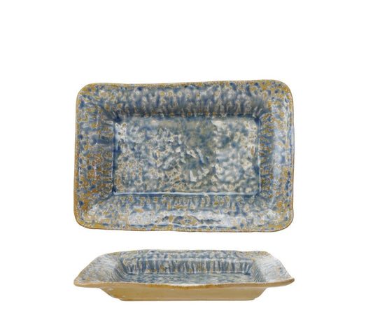 Blue Serving Dish , Blue Stoneware, Reactive Crackle Glaze