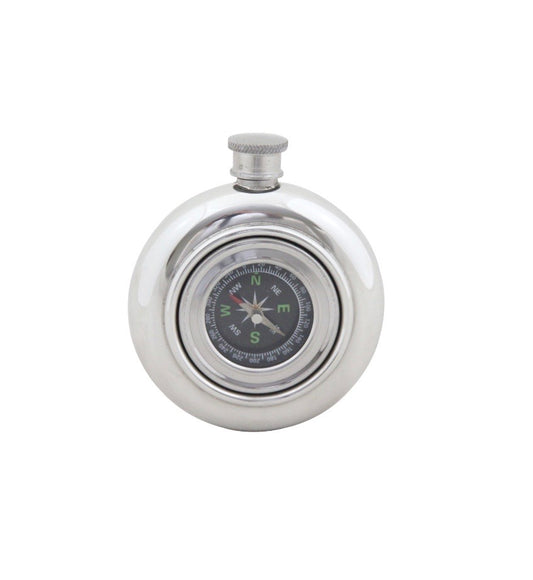 Compass Flask, Working Compass, English Pewter