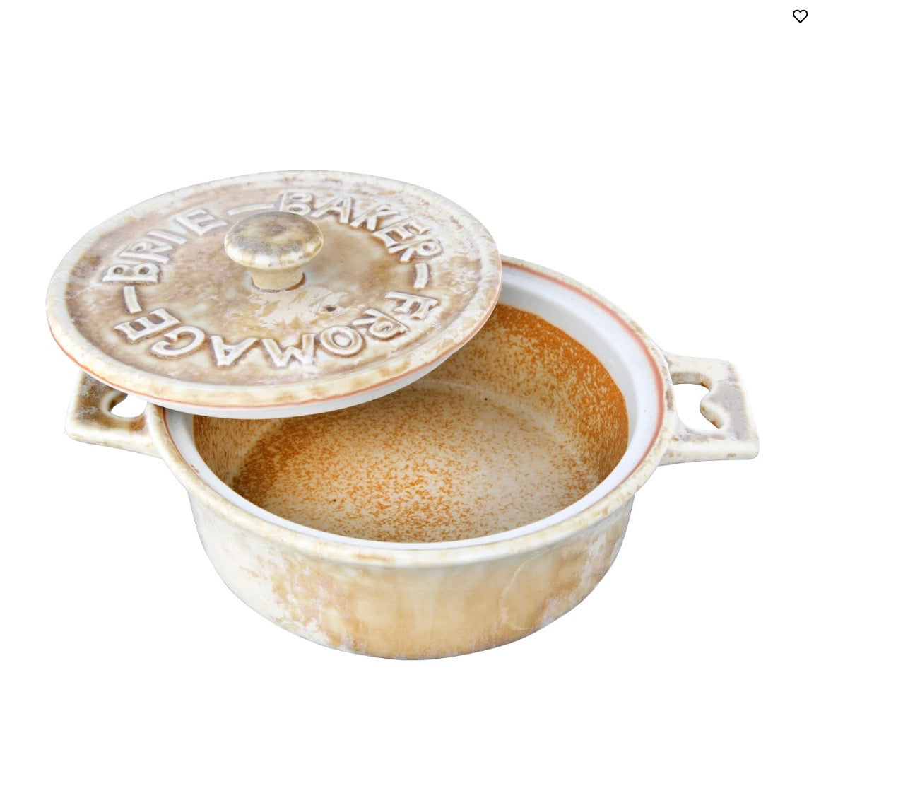 Brie Baker Large Round with Wood Server. 2 Color Options: Rustic Beige and Brown