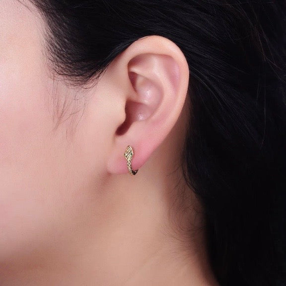 Super Mini Snake Huggie Hoops with Green Eyes, 14K Gold Filled, Made in LA