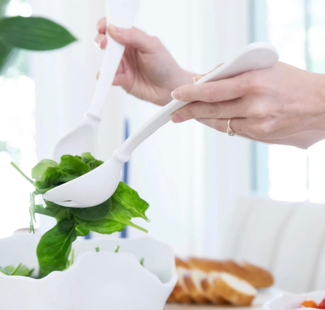 Salad Servers Matte White Luxury Melamine