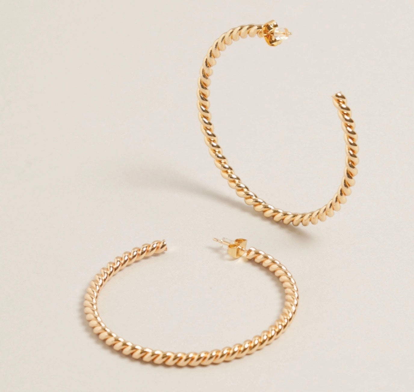 Twisted Post Hoop Earrings, 14kt Gold Plated