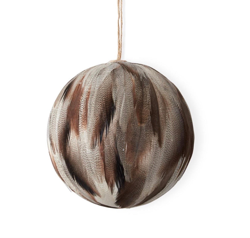 Cream and Grey Feather Ornament Decor, 4"