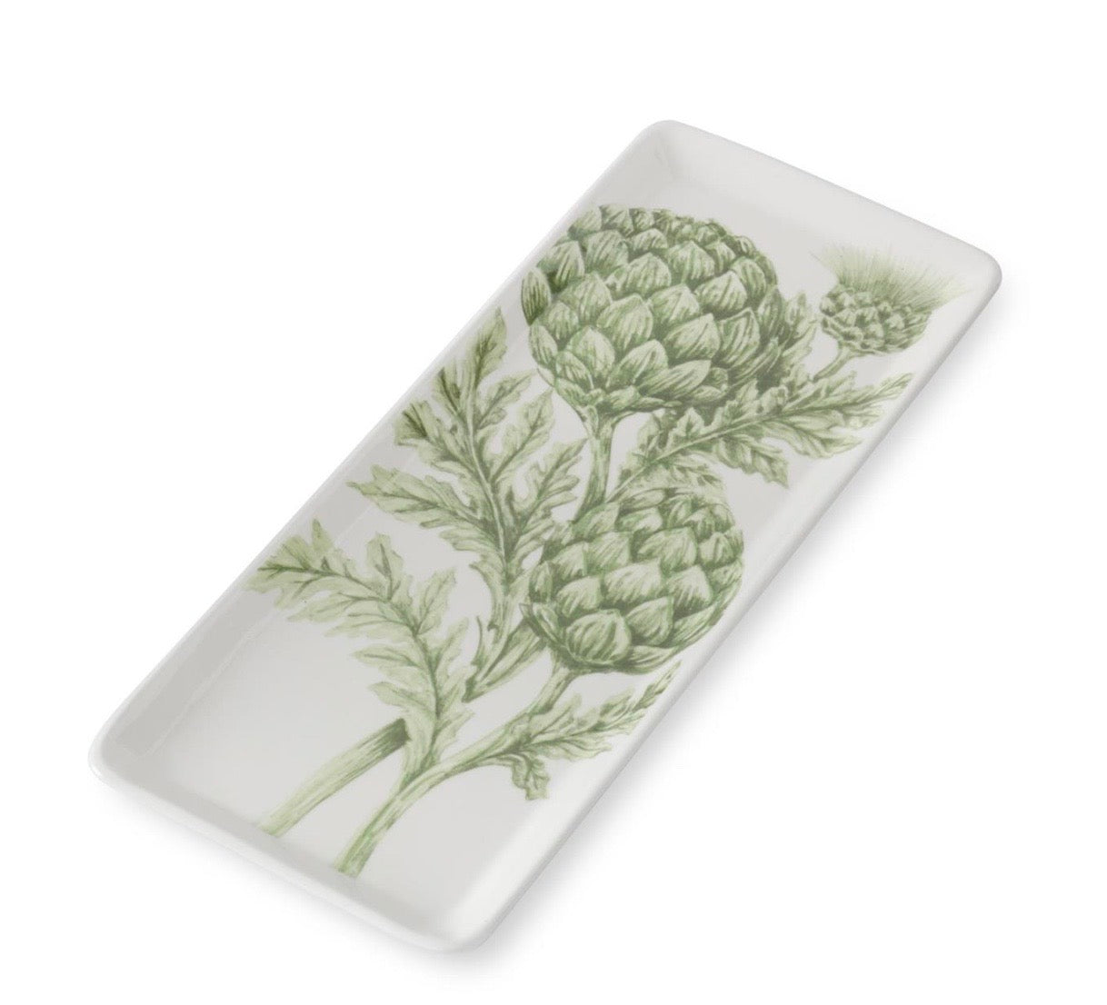 Tray w/Green Artichoke Art, 14.25" White Dolomite