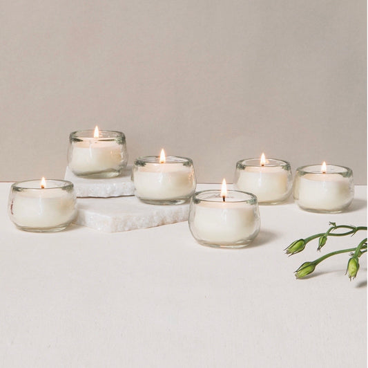 Pebbled Filled Mini Votive Candle - Unscented, Textured Glass