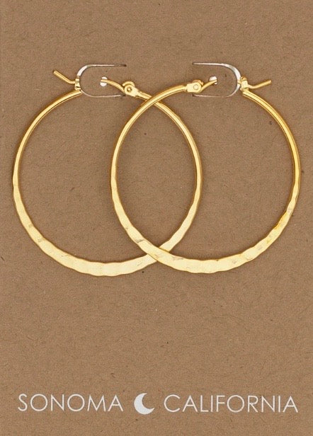 Hammered Gold Hoops Modern Styling, 2 Size Options