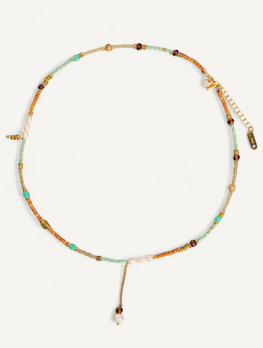 Bohemian Beaded Necklace, 18K Handmade