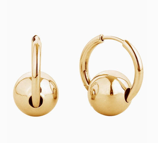 Gold Ball Hoop Earring - 14K Yellow and White Gold Plated