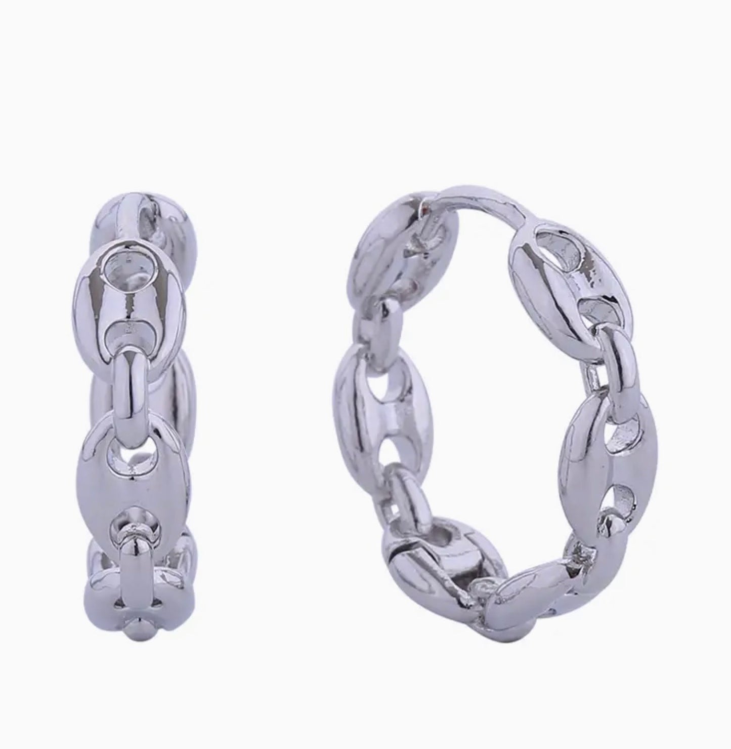 Farandole Link Huggie Hoop Earring - 14K Gold and White Gold Dipped Brass