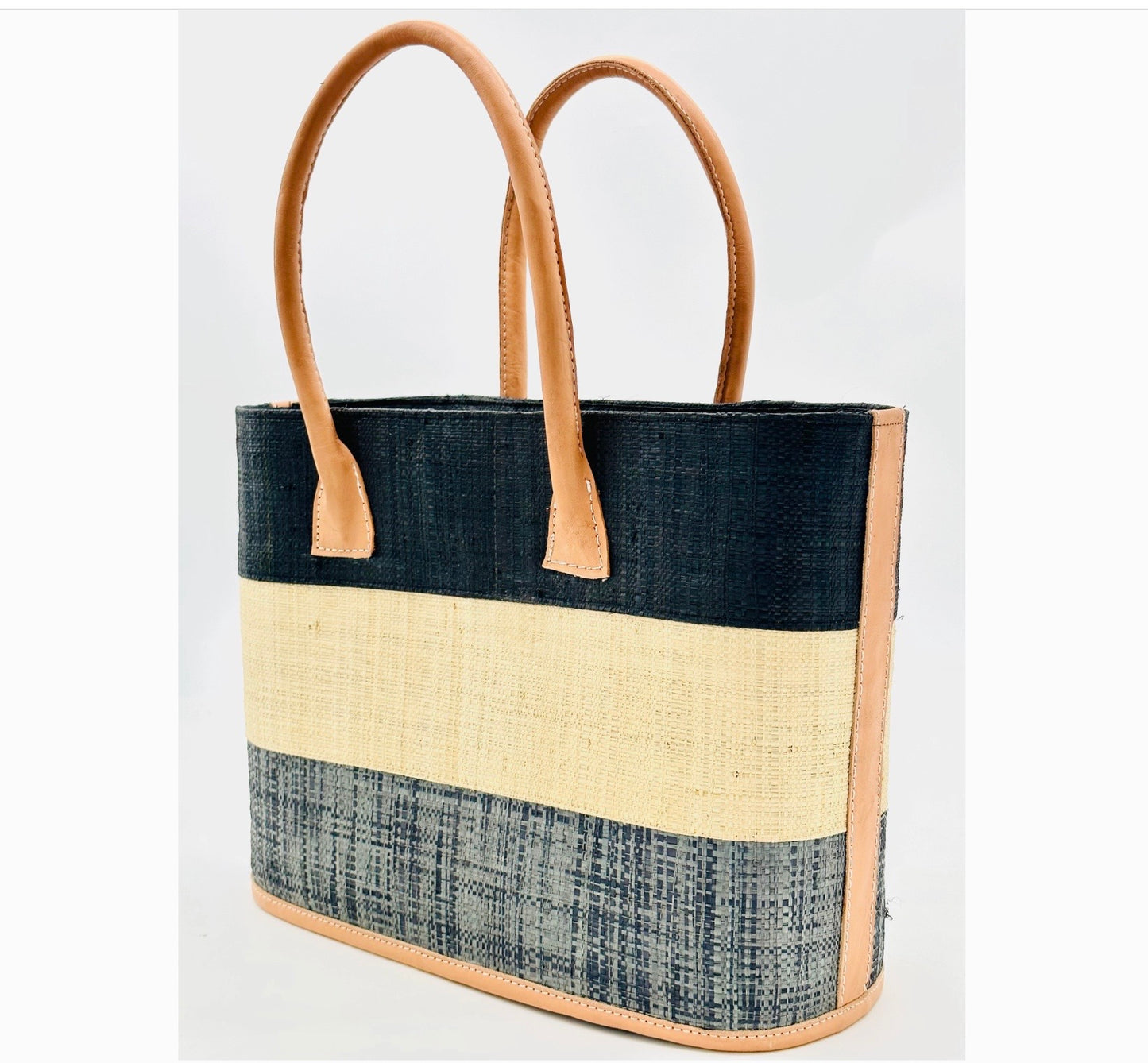 Santorini Stripe Color Block Woven Basket Bag Small