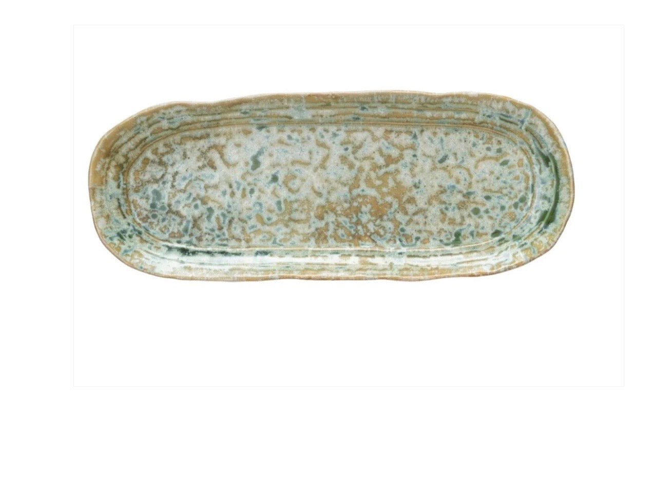 Oval Green Blue Serving Plate, Stoneware, Reactive Glaze, 12.75"