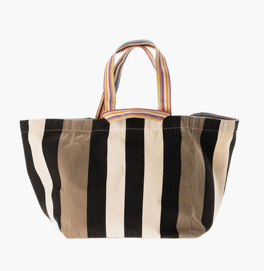 Carthage Stripe Taupe XXL Tote Bag, Classic French Stripe Cotton