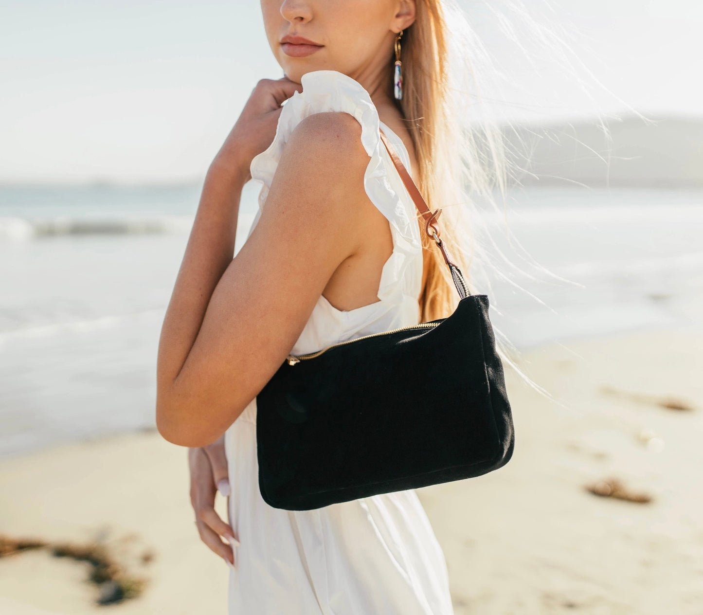 Suede Shoulder Bag - Jet Black