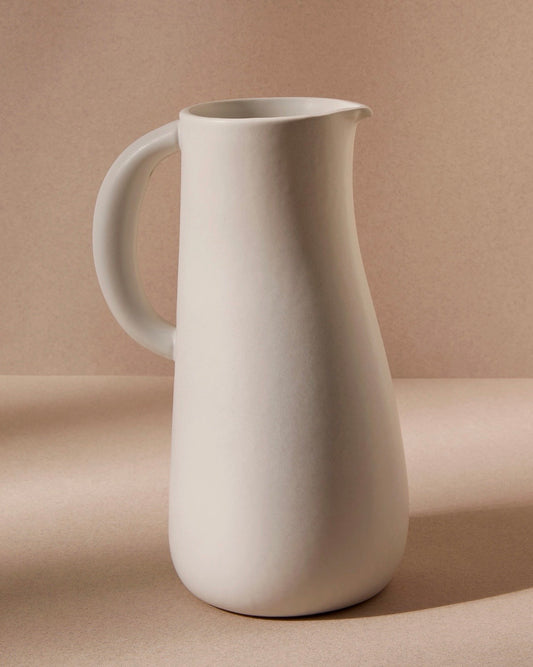 White Stoneware Modern Pitcher, Matte White