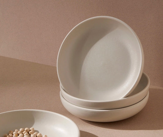 White Stoneware Modern Pasta Bowl, White Matte Ceramic