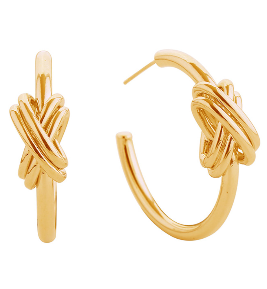 Double Knot Gold Hoop Earring - 14K Gold Dipped Brass