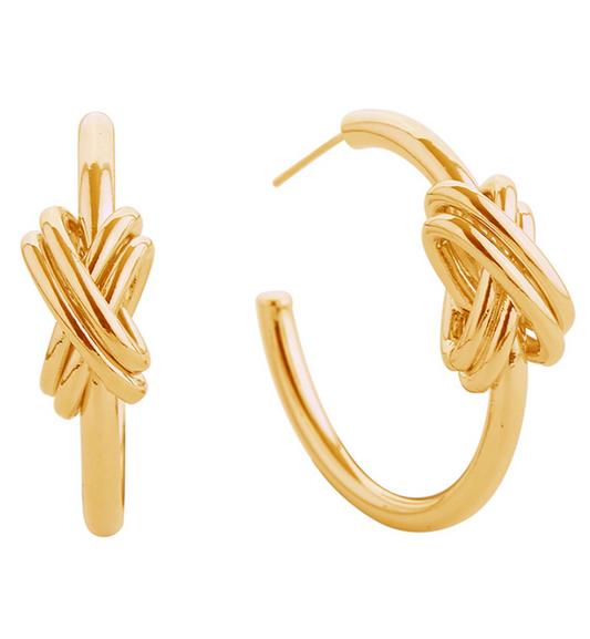 Double Knot Gold Hoop Earring - 14K Gold Dipped Brass